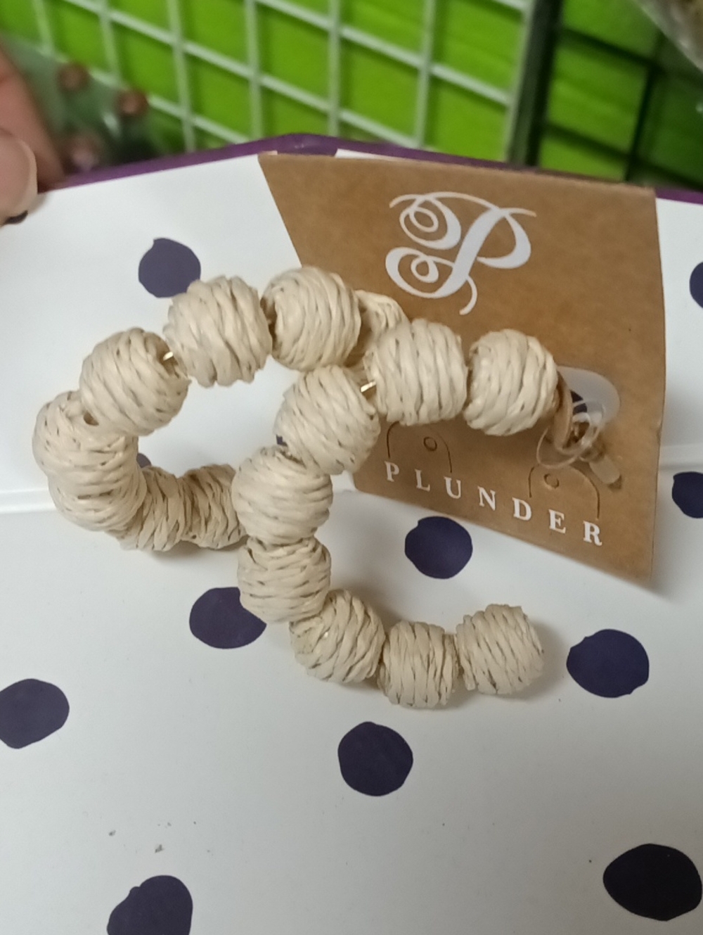Plunder Natural Cream Woven Hoop Earrings
